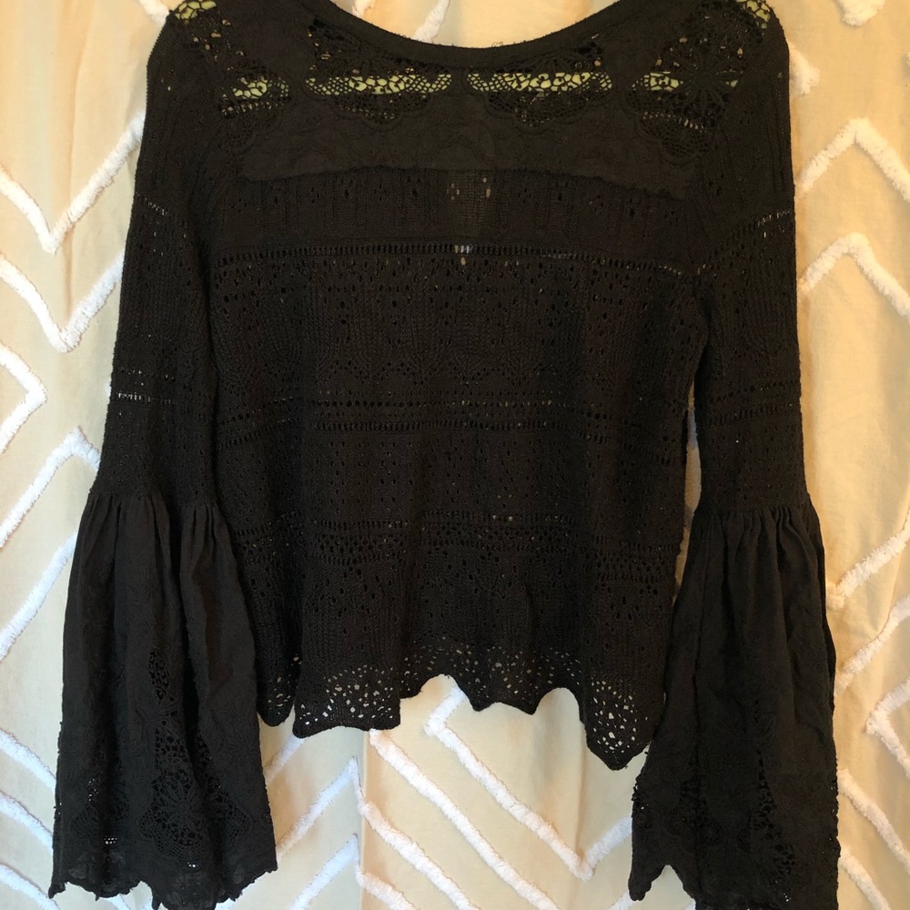 Free People bell sleeve crochet top